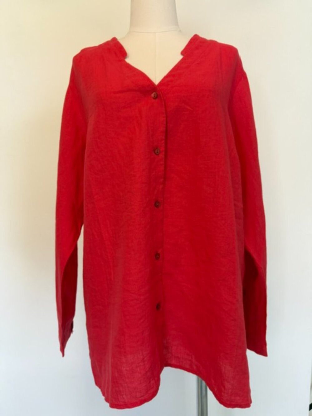 Eileen Fisher Red Linen Button-Front Tunic
